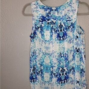 Blue Abstract Print Sleeveless Tank Top